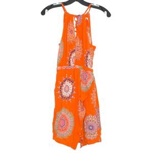 Floreat Dress Faux Wrap Y2K Boho Hippie Festival Summer Cottage Tie Dye Orange 0